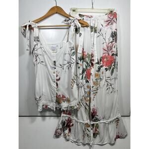 Plum Pretty Sugar Pajama Set Floral Ruffle Tie Size Small Lounge Set